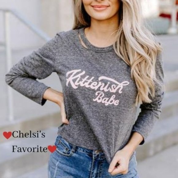 Kittenish Babe Distressed Long Sleeve Tee - Picture 2 of 2